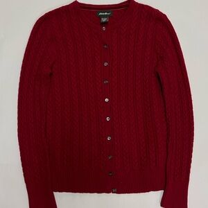 Eddie Bauer Deep Red Cable Knit Cardigan